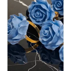 Windrose 8 Serviettenringe blaue Rose mit Glitzer