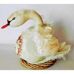 Best MARIENWERKSTATT Bemalter Flaschenkürbis als kunstvoller Schwan. Schwanenmutter mit Küken. Handgefertigte Kalebasse