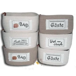 Best Deko und Taschen Besticktes Utensilo Bad-Körbchen Gästehandtuch-Aufbewahrung ovaler Seilkorb Handtuchkorb mit verschiedenen Texten