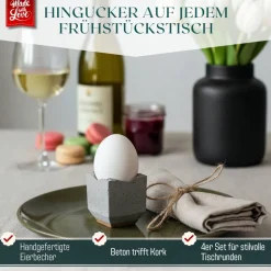 Bloßfeld und Jungk Beton Eierbecher 4er Set, handgefertigte Design Eierbecher mit Korkboden für Frühstückstisch und Brunch