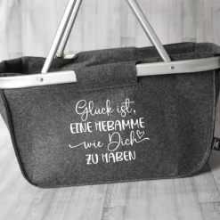 Einkaufskörbe^Wildfangrosa & Nährabauke Einkaufskorb Hebamme – Personalisierter Korb mit Statement & Wunschfarbe