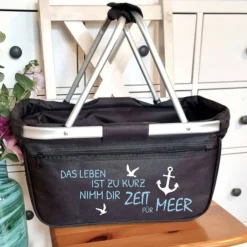 Creativmade Einkaufskorb personalisiert mit Name Leben Zeit Meer Tragekorb klappbar Geschenkidee Maritim