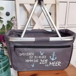Creativmade Einkaufskorb personalisiert mit Name Leben Zeit Meer Tragekorb klappbar Geschenkidee Maritim