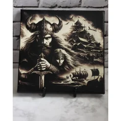 AMEA Näh- und Bastelstube Einzigartige Wikinger Bild auf Leinwand - Lasergravur-Meisterwerk für dein Zuhause