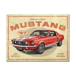 Antik und Kultiges Ford Mustang Magnet Kühlschrankmagnet – Metall, brillantes Bild, 8x6 cm