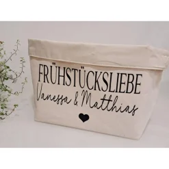 Textil-Brotkörbe^Julines Perlenzauber Frühstücksliebe // Frühstückskörbchen aus Stoff // personalisierter Brotkorb