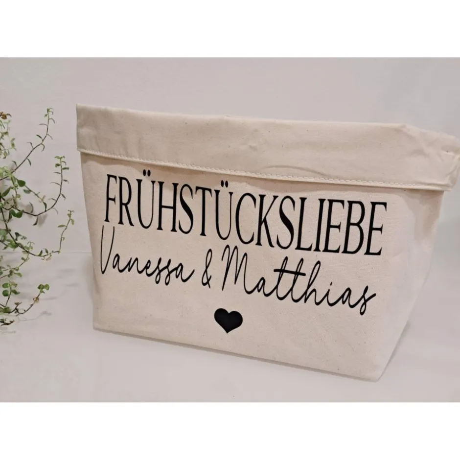 Textil-Brotkörbe^Julines Perlenzauber Frühstücksliebe // Frühstückskörbchen aus Stoff // personalisierter Brotkorb