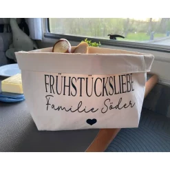 Textil-Brotkörbe^Julines Perlenzauber Frühstücksliebe // Frühstückskörbchen aus Stoff // personalisierter Brotkorb