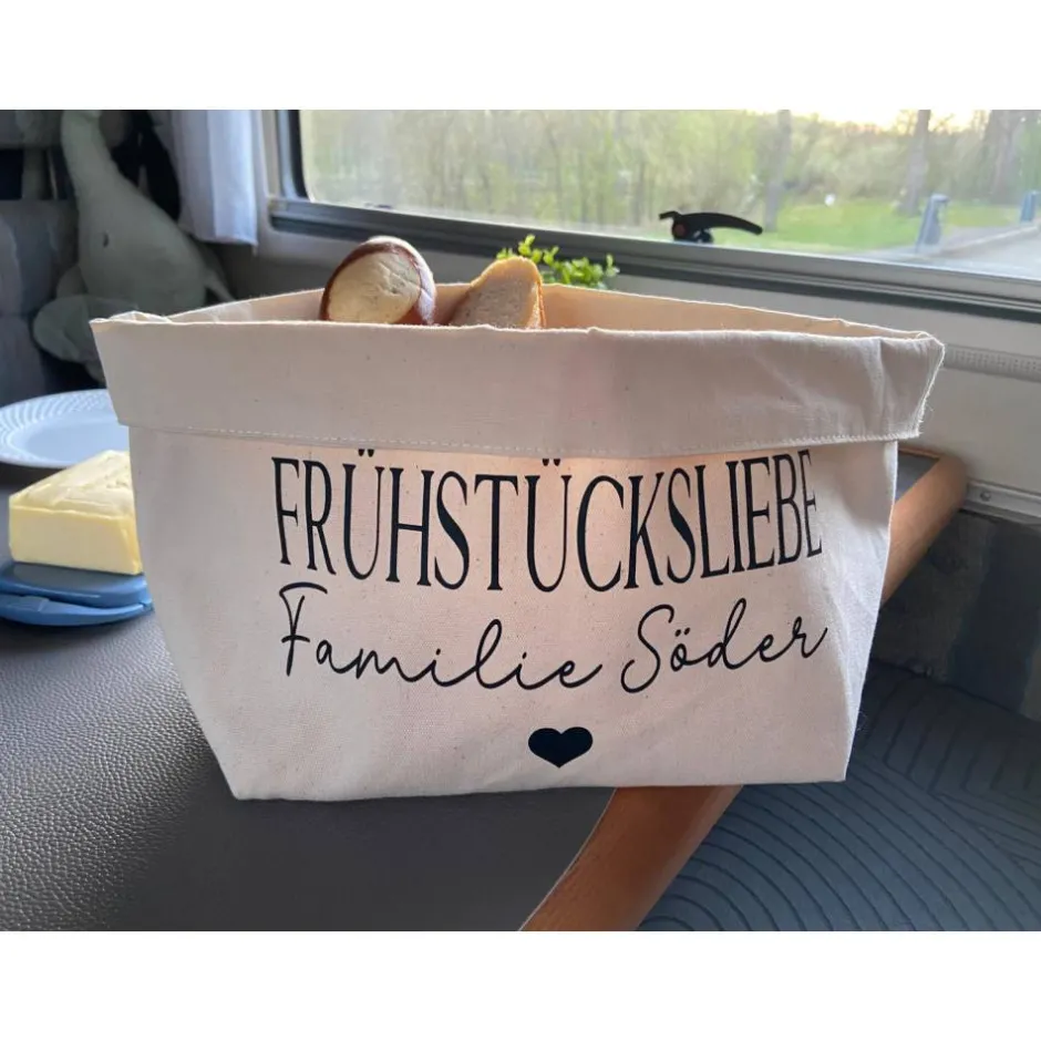 Textil-Brotkörbe^Julines Perlenzauber Frühstücksliebe // Frühstückskörbchen aus Stoff // personalisierter Brotkorb
