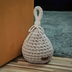 New ViasHomeDecor Gehäkelter Türstopper mit Schlaufe – gefüllt mit Kies & Watte, optional mit Anti-Rutsch-Pad