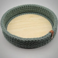 ViasHomeDecor Gehäkeltes Dekotablett mit Holzboden – rundes Tablett, in 25 oder 30 cm Durchmesser erhältlich
