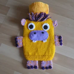 Wärmflaschen^CreativBaer Gestrickter Wärmflaschenbezug - Nilpferd - inkl.Wärmflasche