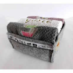 Best Deko und Taschen Gästehandtücher bestickt mit Kaktus-Motiv 3er-Set Frotteetuch im grauen Filzkörbchen Geschenkidee Geburtstag Weihnachten - Hochwertige Qualität