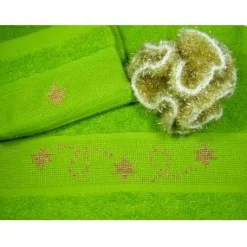 Anja Kleint Kreuzstichmanufaktur Gästetuch und Waschhandschuh in grün mit Sternengirlande in gold