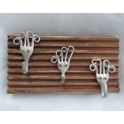 Clearance SOULOUs ART Haken Kleiderhaken Wandhaken Garderobenhaken  * Hakenleiste Funny-Face II * aus Gabeln + Holz
