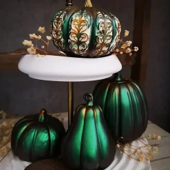 Deko-Obst^Tinas Schmucktruhe Handbemalte Keramik-Kürbisse – Einzigartige Herbstdeko in Metallic oder Weiß