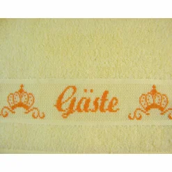Best Anja Kleint Kreuzstichmanufaktur handbesticktes Gästetuch "Gäste" gelb-orange