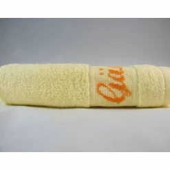 Best Anja Kleint Kreuzstichmanufaktur handbesticktes Gästetuch "Gäste" gelb-orange