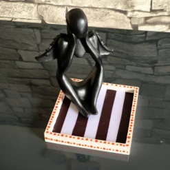Outlet Studio Gusswerk Landau Handgefertigtes Deko-Tablett Quadrat – Schwarz-weiß gestreift mit Neon-Punkten – Modern Retro Style