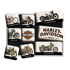 Antik und Kultiges Harley-Davidson Kühlschrankmagnet-Set – 9-teilig, Metall, Biker Deko, Geschenk-Idee