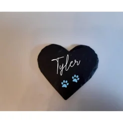 Deko-Objekte^FlyingLoveDesign Herz aus Schiefer/ Erinnerung an ein Haustier mit Name und Schatten/Silhouette oder Pfötchen/ Trauergeschenk