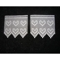 Clearance Häkelshop Häkelgardine, gehäkelte Gardine, gehäkelte Scheibengardine, Herz an Herz, weiß, häkeln, Handarbeit,