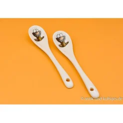 Eierbecher^Antik und Kultiges Hösti Eierlöffel Wattwurm Willi 2er Set – Maritimes Frühstücks-Geschenk aus Porzellan