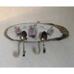 DekoatelierBerlin Küchenhaken mit Löffeln ️Handtuchhalter️ Holz ️ Wandhalter ️ - Rosen
