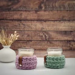 Outlet ViasHomeDecor Kleiner Häkelkorb mit Duftkerze – handgemachte Deko in 3 Mustern