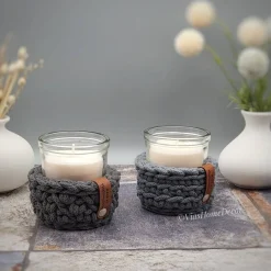 Outlet ViasHomeDecor Kleiner Häkelkorb mit Duftkerze – handgemachte Deko in 3 Mustern