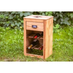green4upcycle Kleiner Weinschrank aus altem Nachtschränkchen, für 6 Flaschen, mit Schublade & handgebranntem Baum, upcycle, Rustikal