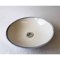 Atelier Schoening Kleines Waschbecken mit Relief Dekoration außen weiß/creme/blau    Ø 33,5 cm Höhe 9 cm