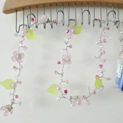 es-schmuckdesign LED Girlande Lichterkette mit rosa und weißen Perlen