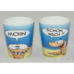 Eierbecher^Antik und Kultiges Lustiger Eierbecher Moin Wattwurm Willi – 2er Set Maritime Porzellan Deko von Hösti