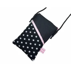 artistalista Mini Umhängetasche Handytasche schwarz Crossbag handmade aus Baumwollstoff 2 Fächer Farb- und Musterauswahl