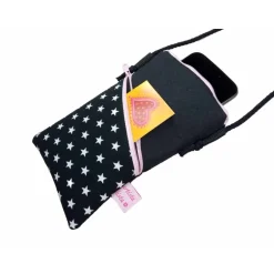 artistalista Mini Umhängetasche Handytasche schwarz Crossbag handmade aus Baumwollstoff 2 Fächer Farb- und Musterauswahl
