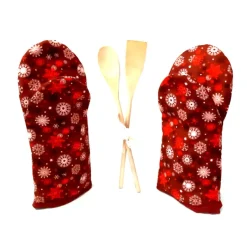 Sale Afrosteff Ofenhandschuhe 2er Set rot mit Schneeflocken, Topfhandschuhe