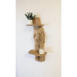 WoodNeedsYourStyle Olivenholz Wandregal rustikal (45,5 cm hoch) – mit 2 Ablagen, handgemachtes Unikat