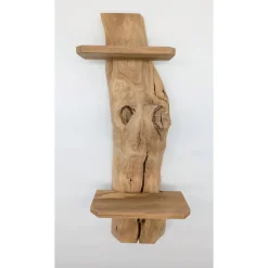 WoodNeedsYourStyle Olivenholz Wandregal rustikal (45,5 cm hoch) – mit 2 Ablagen, handgemachtes Unikat