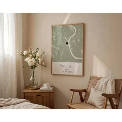 Alleliebe Personalisiertes Stadtplan Poster Grün – mit Herz, Namen & Datum – Individuelles Geschenk für Hochzeit, Jahrestag & Verl