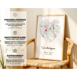 Alleliebe Personalisiertes Stadtplan Poster mit Herz, Namen & Datum | Hochzeit, Jahrestag, Verlobung Geschenk