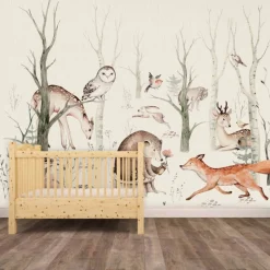 Tapeten^nikima T-02 Fototapete Waldtiere Aquarell Vliestapete Kinderzimmer Tapete inkl. Kleister