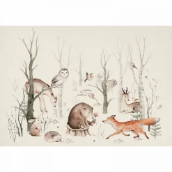 Tapeten^nikima T-02 Fototapete Waldtiere Aquarell Vliestapete Kinderzimmer Tapete inkl. Kleister