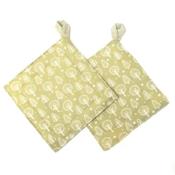 Topflappen^Afrosteff Topflappen 2er Set grün mit Bäume