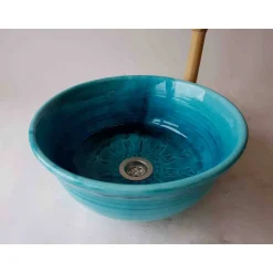 Waschbecken & Badewannen^Atelier Schoening Waschbecken /Türkis mit Druckmuster am Boden  Ø 31 cm Höhe 13 cm