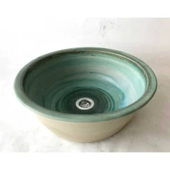Waschbecken & Badewannen^Atelier Schoening Waschbecken zum Einsetzen/ Grün-Beige Ø 39 cm Höhe 15,5 cm