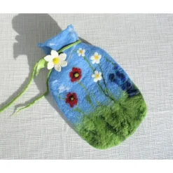 Wärmflaschen^Maoma-Kreativdesign Wärmflasche gefilzt Filzwärmflasche mit Mohnblumen margeriten und Rittersporn
